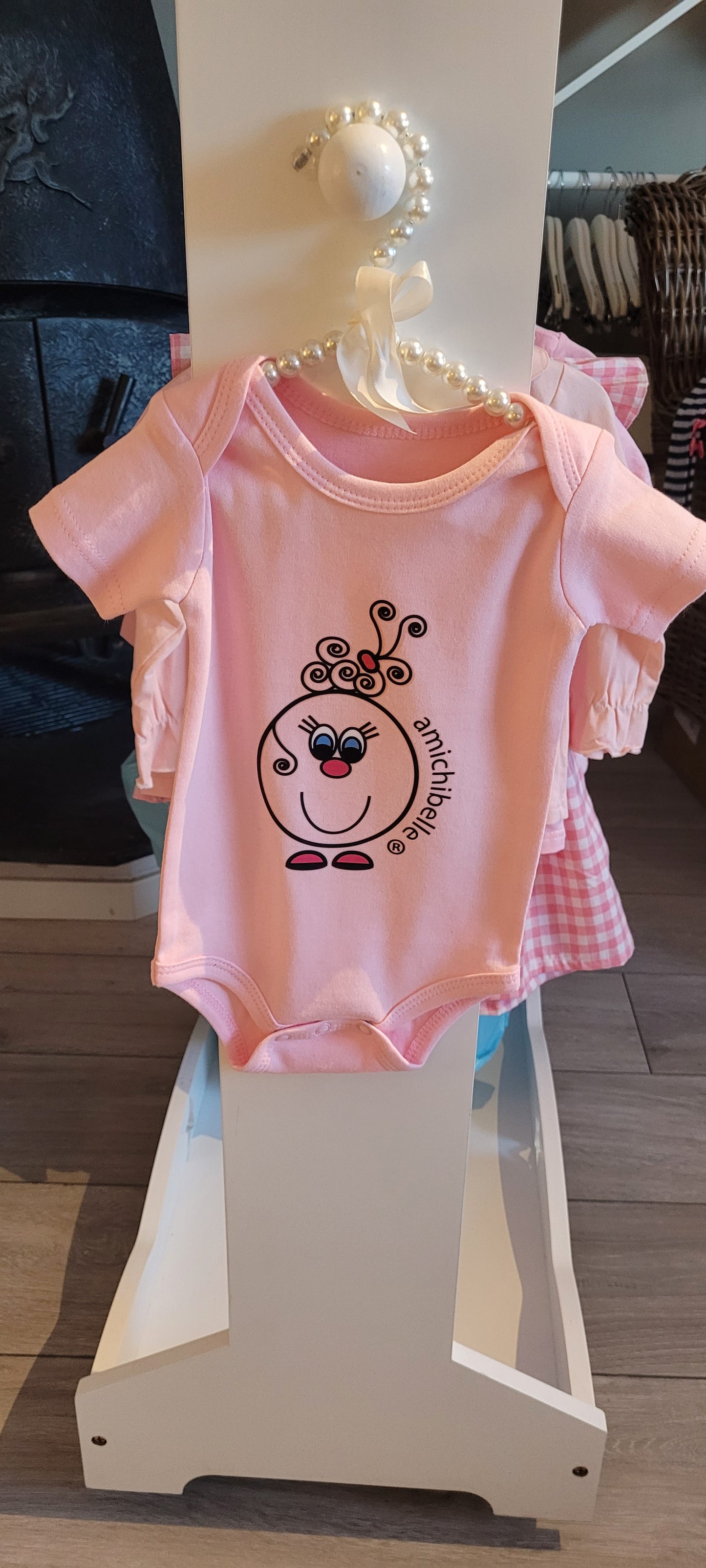 amichibelle® Rosa bomull baby body kort arm