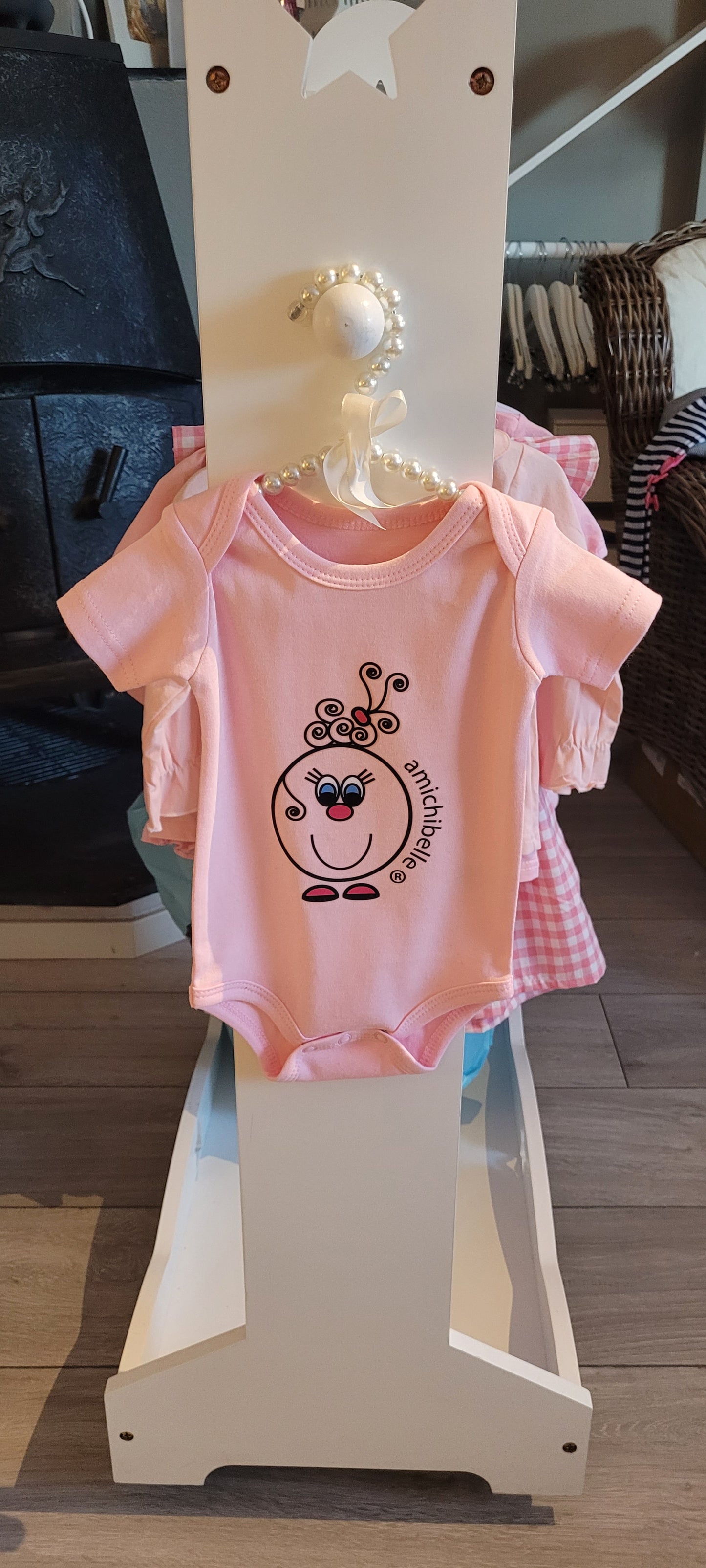 amichibelle® Rosa bomull baby body kort arm