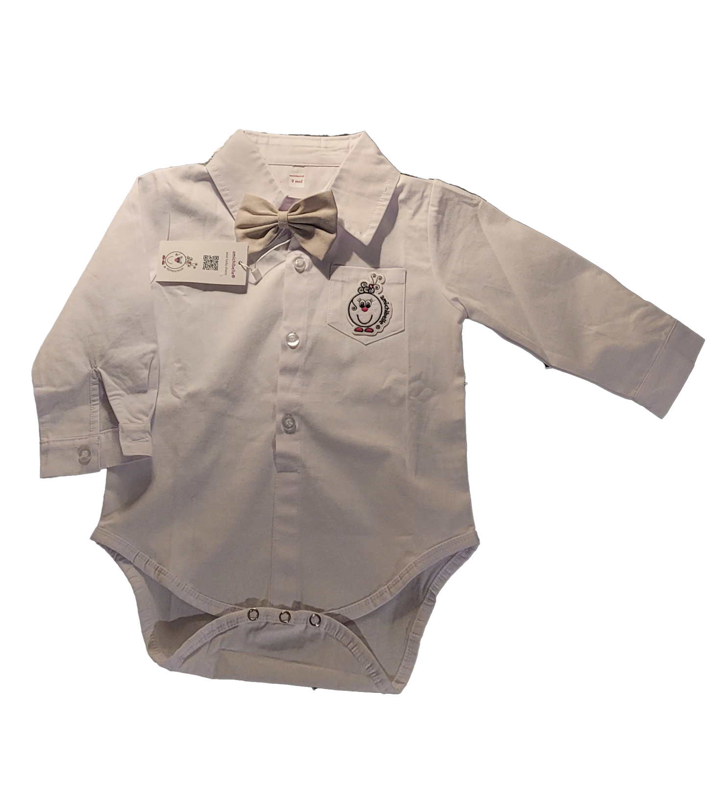 Herremann-dress sløyfe six pence hvit baby body