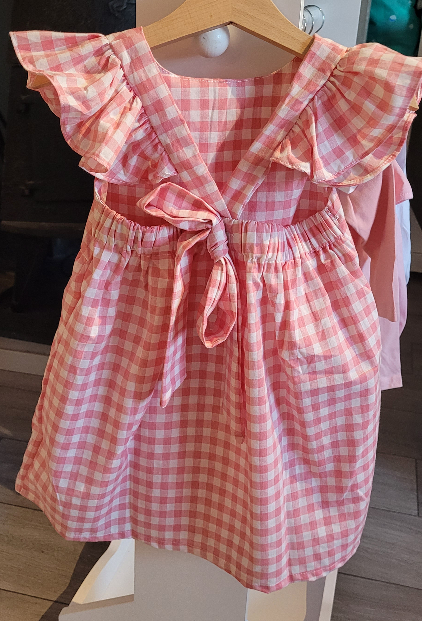 amichibelle® rosa hvit rutete knytekjole