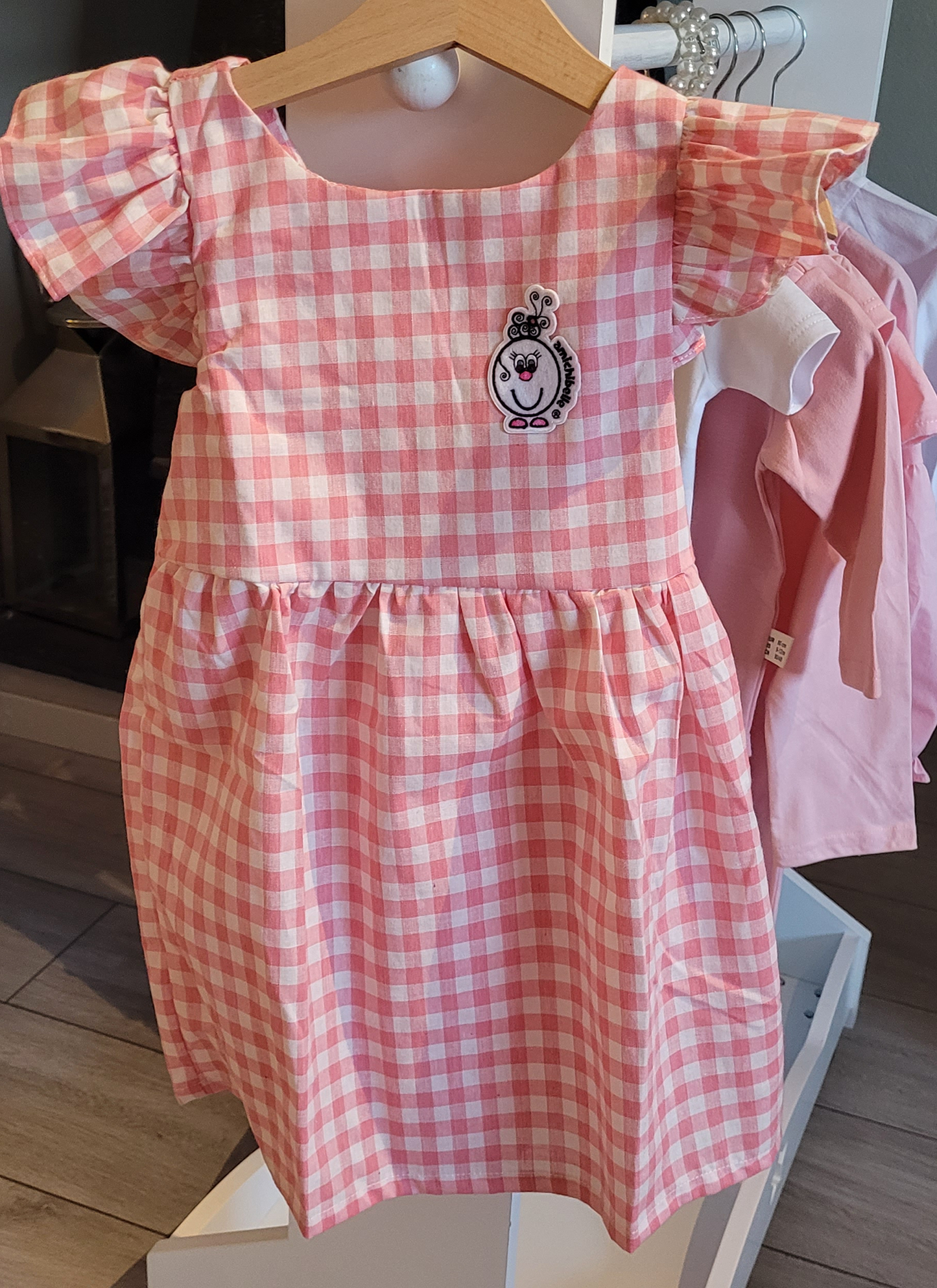amichibelle® rosa hvit rutete knytekjole